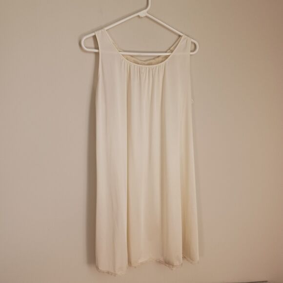 Vintage Repaired Cream High Neck Flowy Slip Dress - Picture 7 of 15